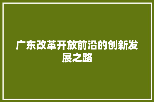 广东改革开放前沿的创新发展之路