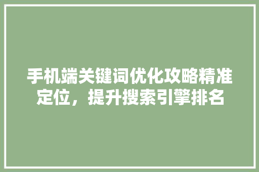 手机端关键词优化攻略精准定位，提升搜索引擎排名