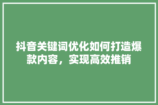 抖音关键词优化如何打造爆款内容，实现高效推销