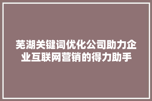 芜湖关键词优化公司助力企业互联网营销的得力助手