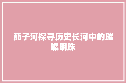 茄子河探寻历史长河中的璀璨明珠