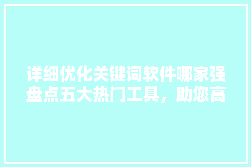 详细优化关键词软件哪家强盘点五大热门工具，助您高效提升SEO效果