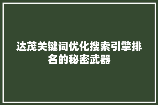 达茂关键词优化搜索引擎排名的秘密武器