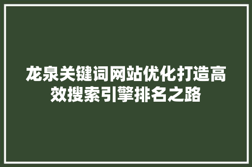 龙泉关键词网站优化打造高效搜索引擎排名之路