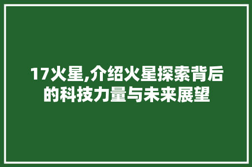 17火星,介绍火星探索背后的科技力量与未来展望