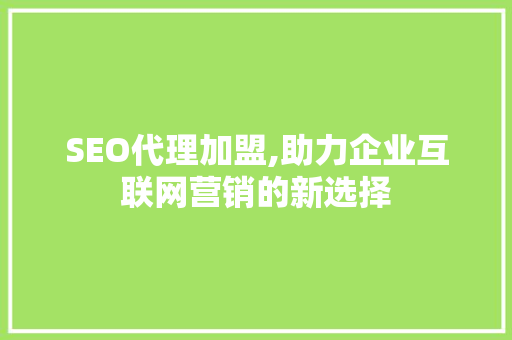 SEO代理加盟,助力企业互联网营销的新选择
