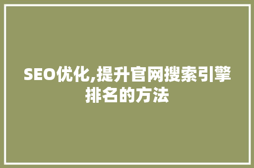 SEO优化,提升官网搜索引擎排名的方法