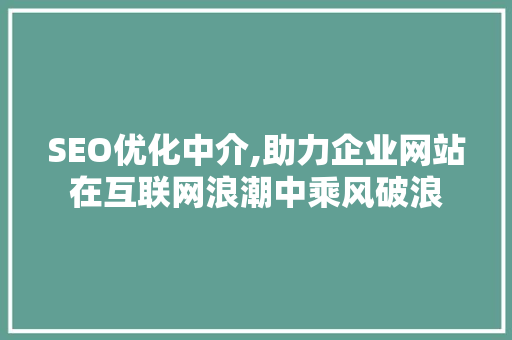 SEO优化中介,助力企业网站在互联网浪潮中乘风破浪