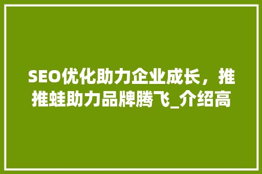 SEO优化助力企业成长，推推蛙助力品牌腾飞_介绍高效SEO步骤