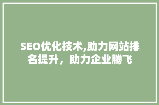 SEO优化技术,助力网站排名提升，助力企业腾飞