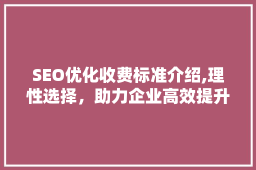 SEO优化收费标准介绍,理性选择，助力企业高效提升排名