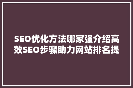 SEO优化方法哪家强介绍高效SEO步骤助力网站排名提升