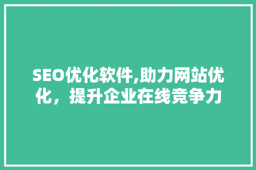 SEO优化软件,助力网站优化，提升企业在线竞争力