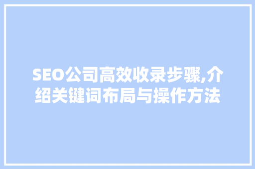 SEO公司高效收录步骤,介绍关键词布局与操作方法