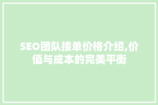 SEO团队接单价格介绍,价值与成本的完美平衡
