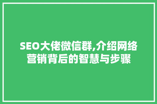 SEO大佬微信群,介绍网络营销背后的智慧与步骤