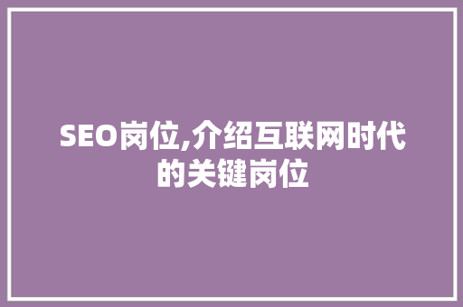 SEO岗位,介绍互联网时代的关键岗位