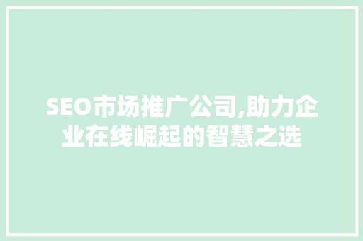 SEO市场推广公司,助力企业在线崛起的智慧之选