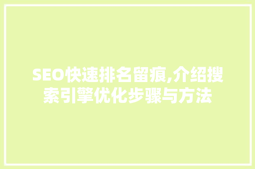 SEO快速排名留痕,介绍搜索引擎优化步骤与方法