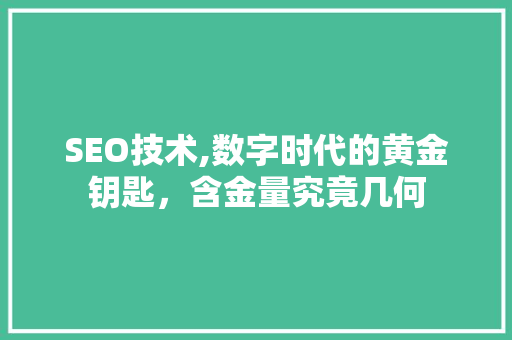 SEO技术,数字时代的黄金钥匙，含金量究竟几何