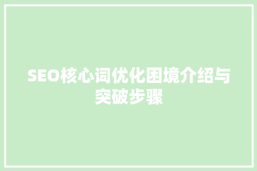 SEO核心词优化困境介绍与突破步骤