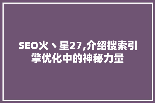 SEO火丶星27,介绍搜索引擎优化中的神秘力量
