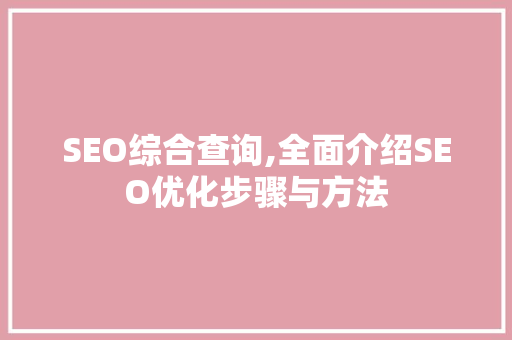 SEO综合查询,全面介绍SEO优化步骤与方法