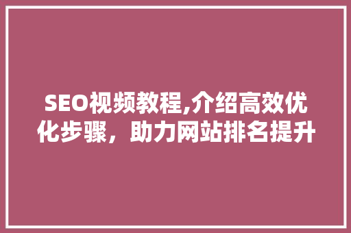 SEO视频教程,介绍高效优化步骤，助力网站排名提升