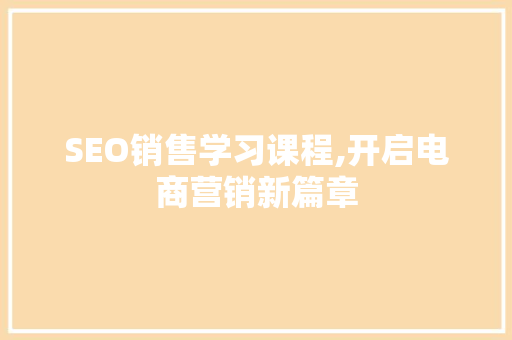 SEO销售学习课程,开启电商营销新篇章