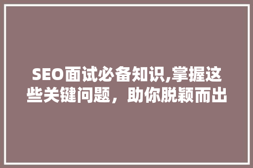 SEO面试必备知识,掌握这些关键问题，助你脱颖而出