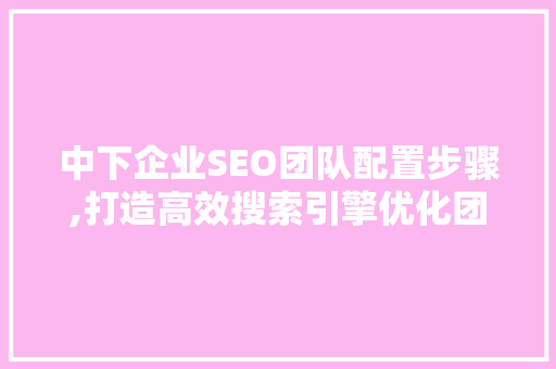中下企业SEO团队配置步骤,打造高效搜索引擎优化团队