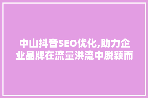 中山抖音SEO优化,助力企业品牌在流量洪流中脱颖而出