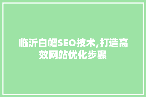 临沂白帽SEO技术,打造高效网站优化步骤