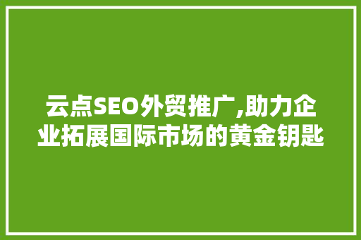 云点SEO外贸推广,助力企业拓展国际市场的黄金钥匙