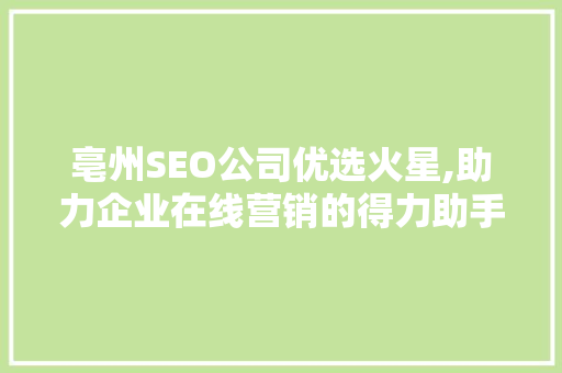 亳州SEO公司优选火星,助力企业在线营销的得力助手