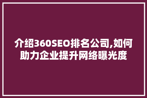 介绍360SEO排名公司,如何助力企业提升网络曝光度