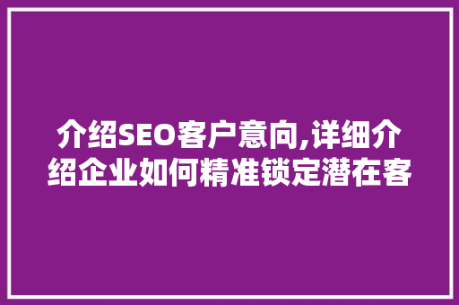 介绍SEO客户意向,详细介绍企业如何精准锁定潜在客户