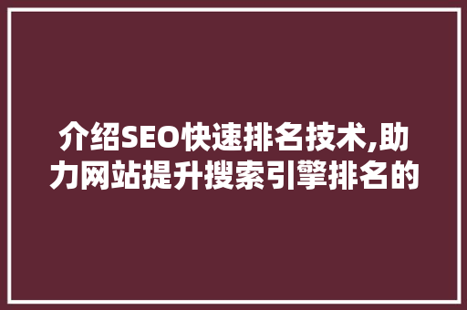 介绍SEO快速排名技术,助力网站提升搜索引擎排名的步骤分析