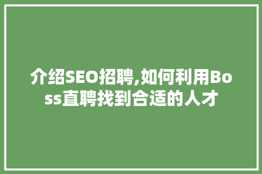 介绍SEO招聘,如何利用Boss直聘找到合适的人才