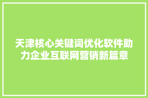 天津核心关键词优化软件助力企业互联网营销新篇章