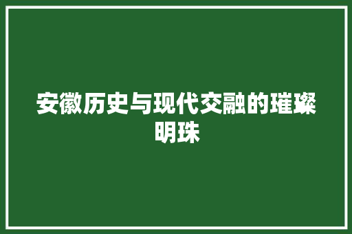 安徽历史与现代交融的璀璨明珠