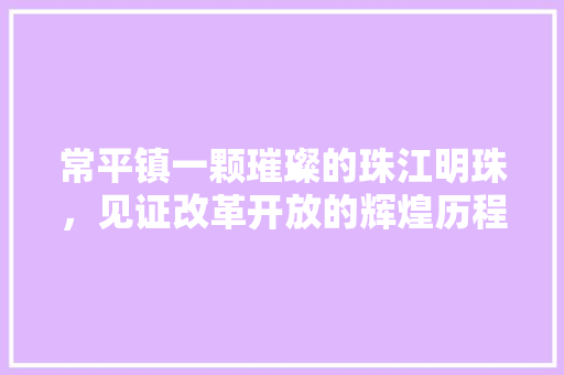 常平镇一颗璀璨的珠江明珠，见证改革开放的辉煌历程