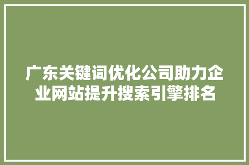 广东关键词优化公司助力企业网站提升搜索引擎排名