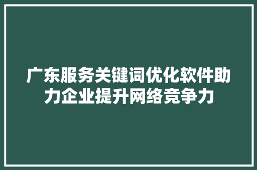 广东服务关键词优化软件助力企业提升网络竞争力
