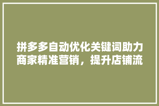 拼多多自动优化关键词助力商家精准营销，提升店铺流量