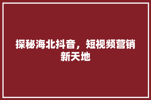探秘海北抖音，短视频营销新天地