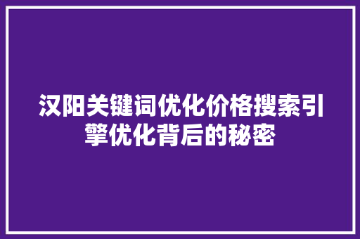 汉阳关键词优化价格搜索引擎优化背后的秘密
