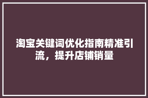 淘宝关键词优化指南精准引流，提升店铺销量