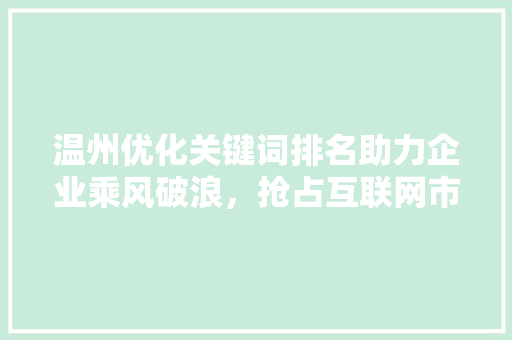 温州优化关键词排名助力企业乘风破浪，抢占互联网市场制高点