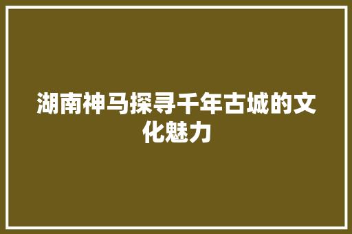 湖南神马探寻千年古城的文化魅力